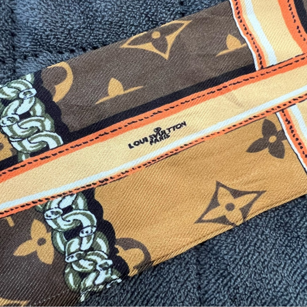 Louis Vuitton bandeau satin silk head band hair tie scarf brown monogram B14 - Picture 5 of 8